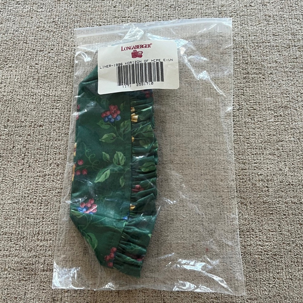 Longaberger 1996โ Horizon of Hope Basket Liner Green Floral Ruffled 2591710